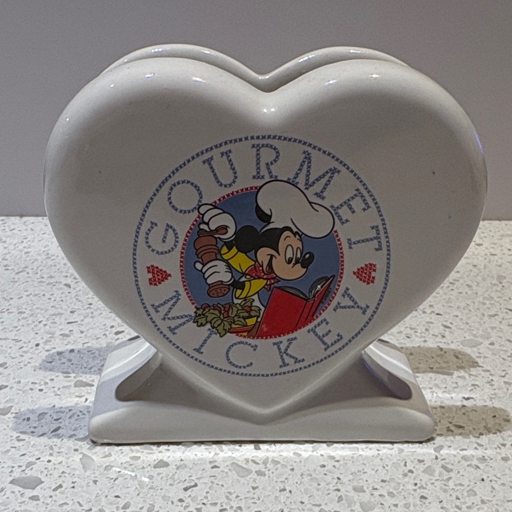 Vintage Treasure Craft Chef Mickey Mouse Ceramic Heart Shape Napkin Holder